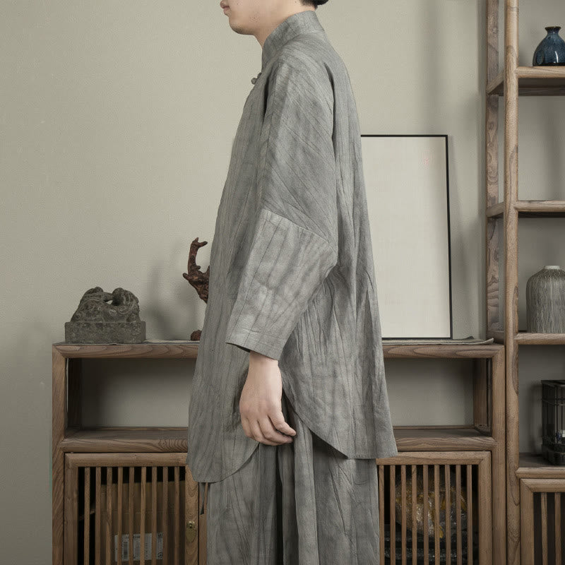 Buddha Stones Casual Gray Men's Frog-Button Shirt Zen Clothing - image 2