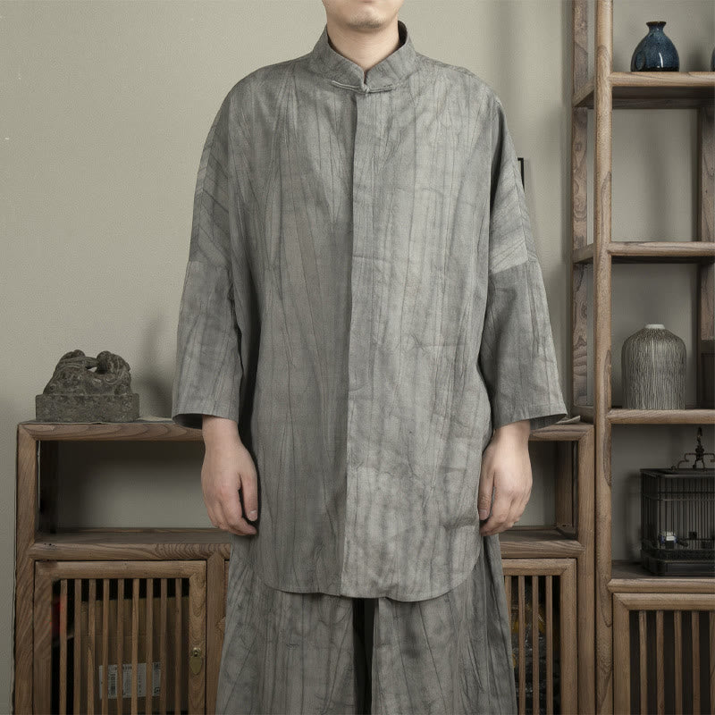 Buddha Stones Casual Gray Men's Frog-Button Shirt Zen Clothing - Gray - US/UK/AU44，EU54 (4XL) - image 1