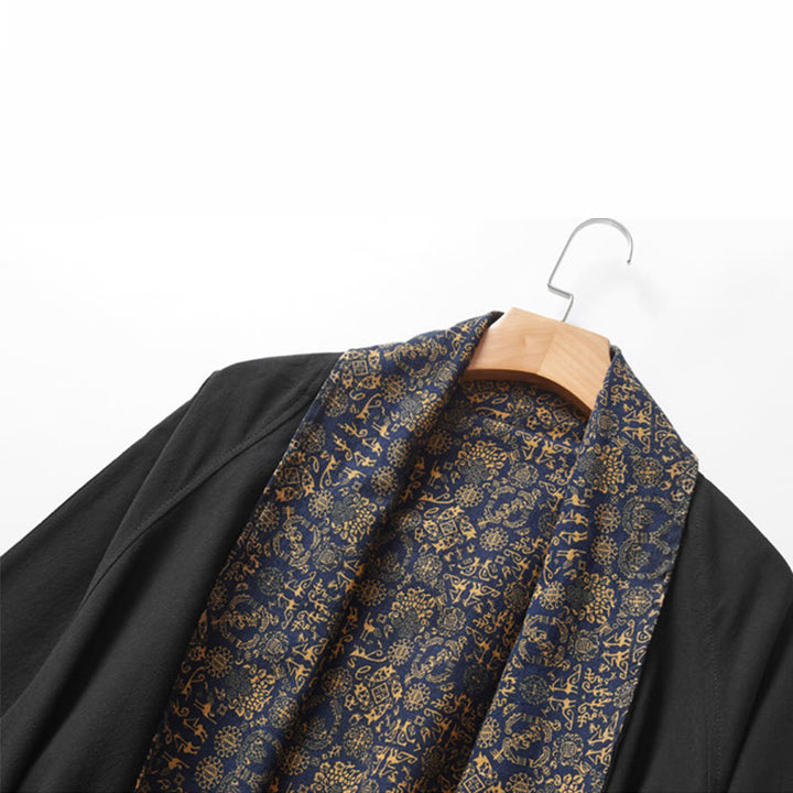 Buddha Stones Fall Men's Cotton Mid-length Coat Double-sided Jacket - image 10