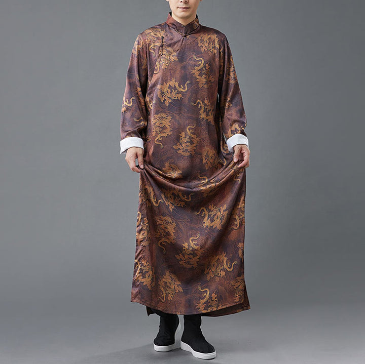 Buddha Stones Vintage Chinese Frog-Button Tang Suit Men's Dragon Cotton Robe - image 5