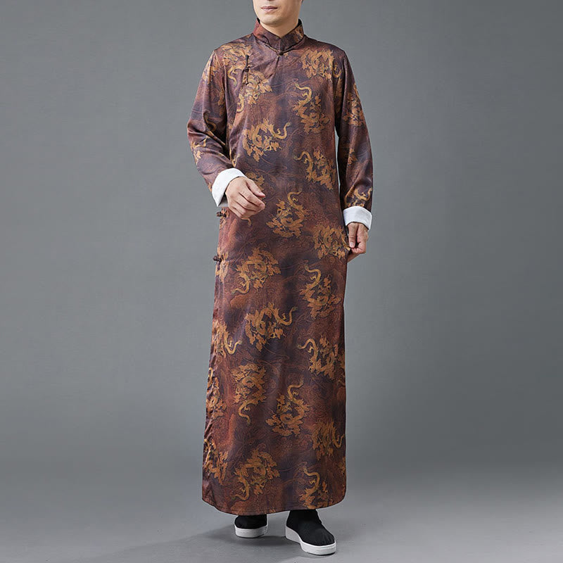 Buddha Stones Vintage Chinese Frog-Button Tang Suit Men's Dragon Cotton Robe - image 2