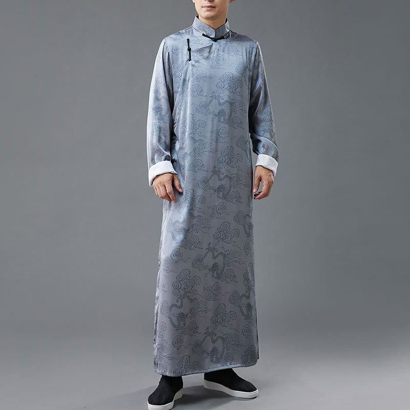 Buddha Stones Vintage Chinese Frog-Button Tang Suit Men's Dragon Cotton Robe