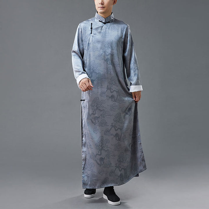 Buddha Stones Vintage Chinese Frog-Button Tang Suit Men's Dragon Cotton Robe