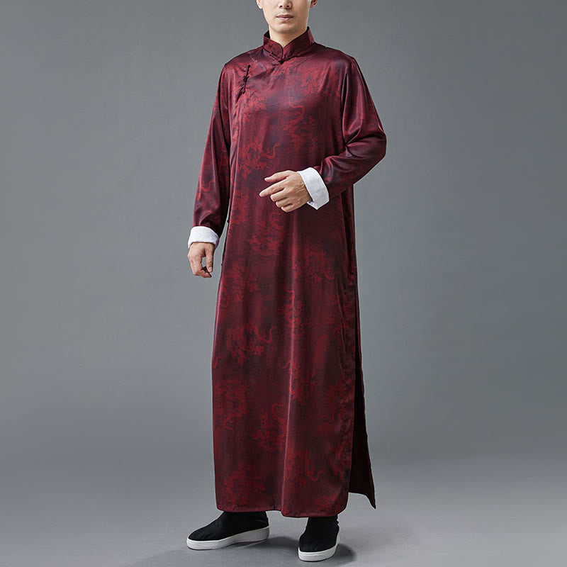 Buddha Stones Vintage Chinese Frog-Button Tang Suit Men's Dragon Cotton Robe