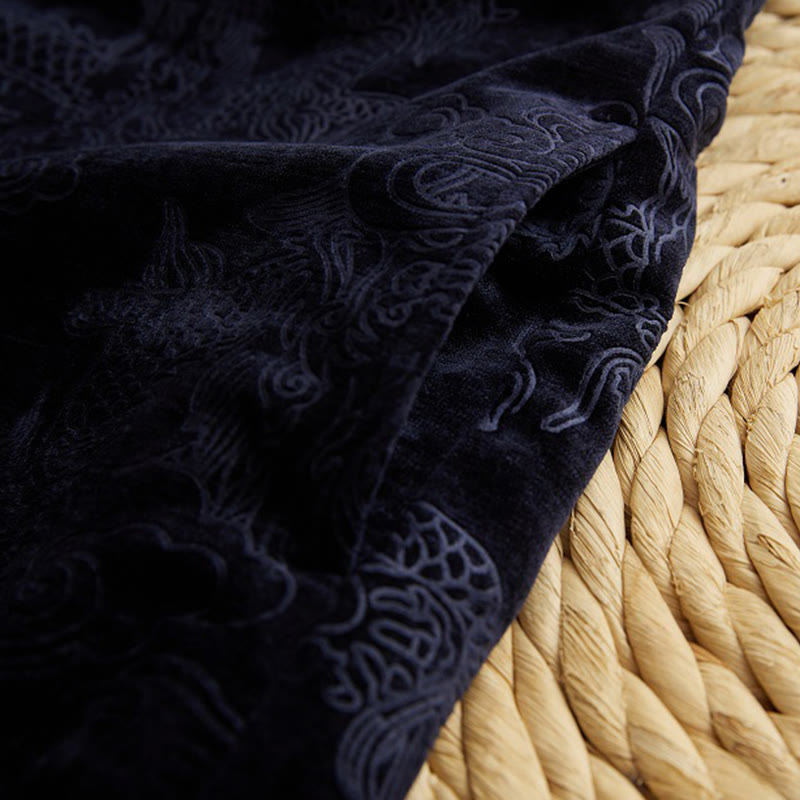 Buddha Stones Vintage Fall Winter Chinese Frog-Button Tang Suit Men's Dragon Jacquard Robe With Pockets - image 10