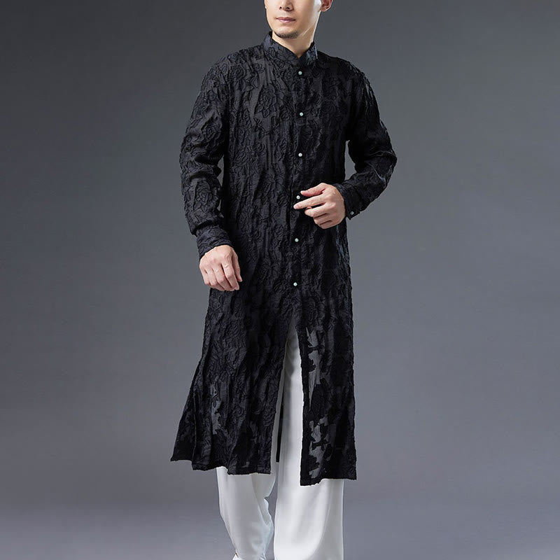 Buddha Stones Fall Peony Flowers Button Down Cotton Coat Men's Tang Suit Robe