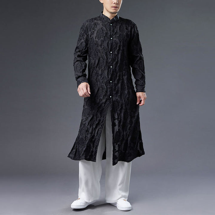 Buddha Stones Fall Peony Flowers Button Down Cotton Coat Men's Tang Suit Robe