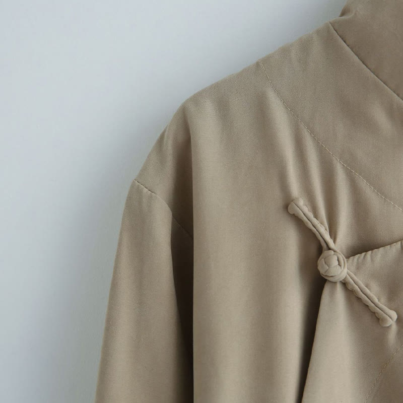 Buddha Stones Fall Solid Color Chinese Frog-Button Men's Tang Suit Robe - image 16