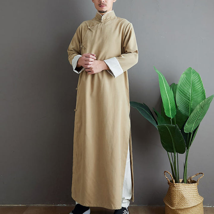 Buddha Stones Fall Solid Color Chinese Frog-Button Men's Tang Suit Robe - image 10