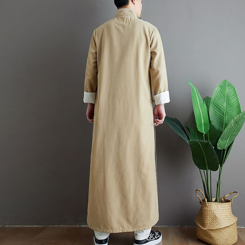 Buddha Stones Fall Solid Color Chinese Frog-Button Men's Tang Suit Robe - image 12