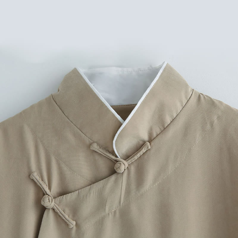 Buddha Stones Fall Solid Color Chinese Frog-Button Men's Tang Suit Robe - image 15