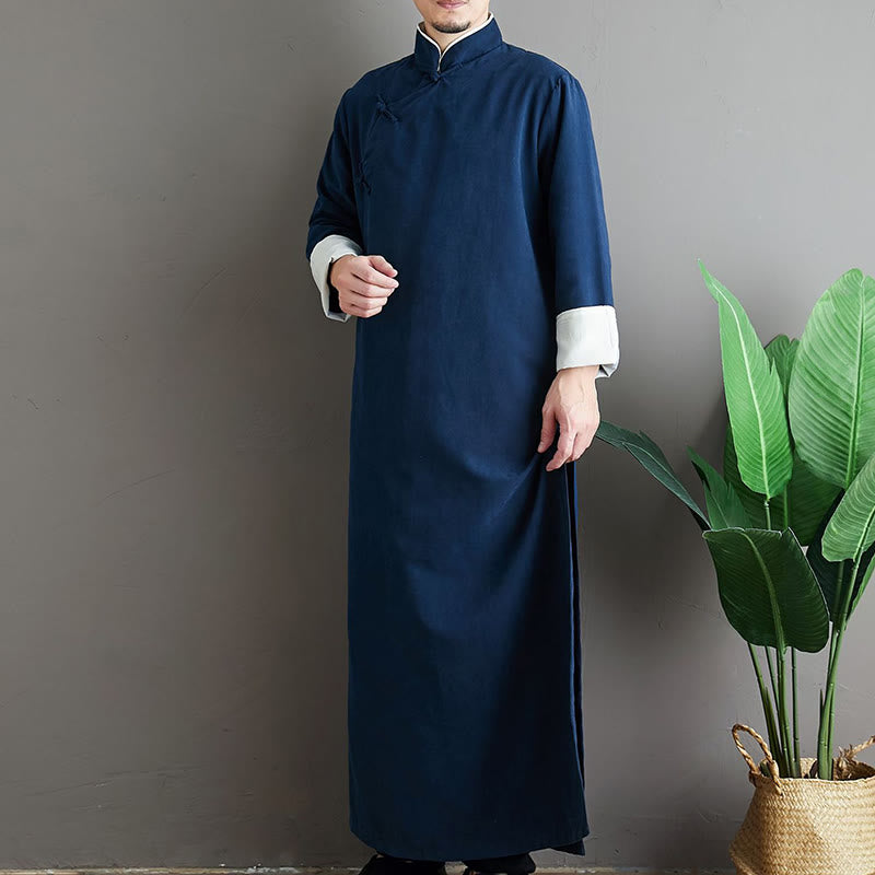 Buddha Stones Fall Solid Color Chinese Frog-Button Cotton Men's Tang Suit Robe - SteelBlue - US/UK/AU38，EU48 (XL) - image 20