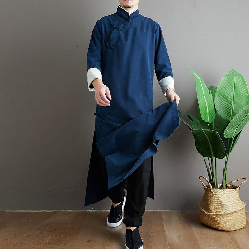 Buddha Stones Fall Solid Color Chinese Frog-Button Men's Tang Suit Robe - image 23