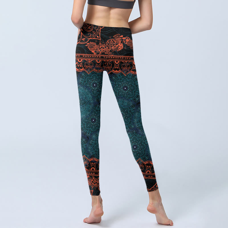 Buddha Stones Green Mandala Flower Print Gym Fitness Leggings Women's Yoga Pants - image 6
