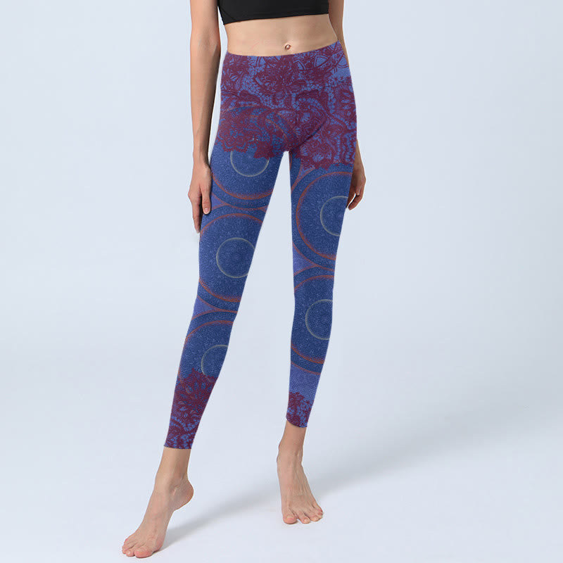 Buddha Stones Purple Compass Mandala Flower Print Gym Fitness Leggings Women's Yoga Pants - image 6