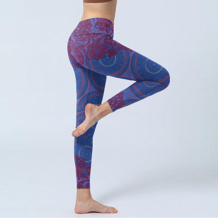 Buddha Stones Purple Compass Mandala Flower Print Gym Fitness Leggings Women's Yoga Pants - image 4