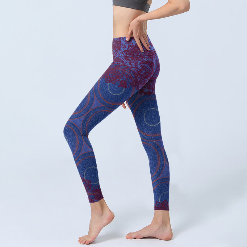 Buddha Stones Purple Compass Mandala Flower Print Gym Fitness Leggings Women's Yoga Pants - image 3