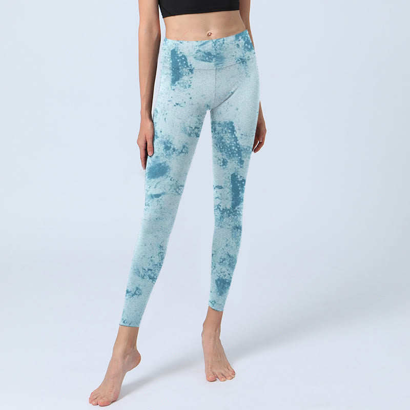 Buddha Stones Light Blue Tie-dye Print Gym Fitness Leggings Women's Yoga Pants - image 6