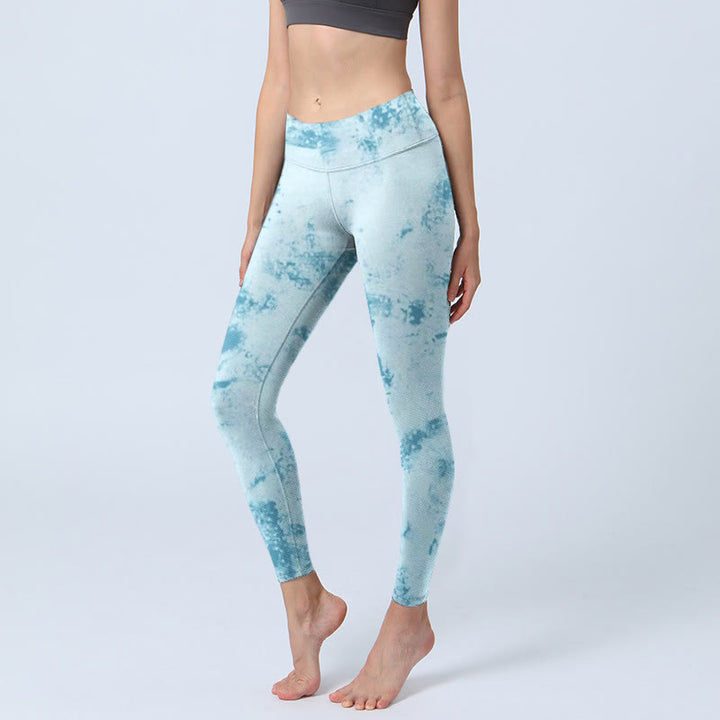 Buddha Stones Light Blue Tie-dye Print Gym Fitness Leggings Women's Yoga Pants - LightBlue - US18，UK/AU22，EU50 (4XL) - image 1
