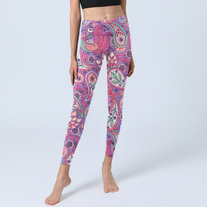 Buddha Stones Purple Pink Cashew Flower Sunflower Print Gym Fitness Leggings Women's Yoga Pants - image 6