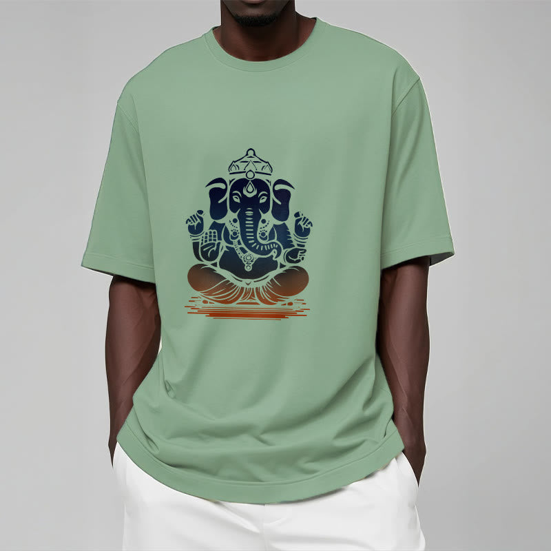 Buddha Stones Meditating Ganesh Elephant Pattern Tee T-shirt