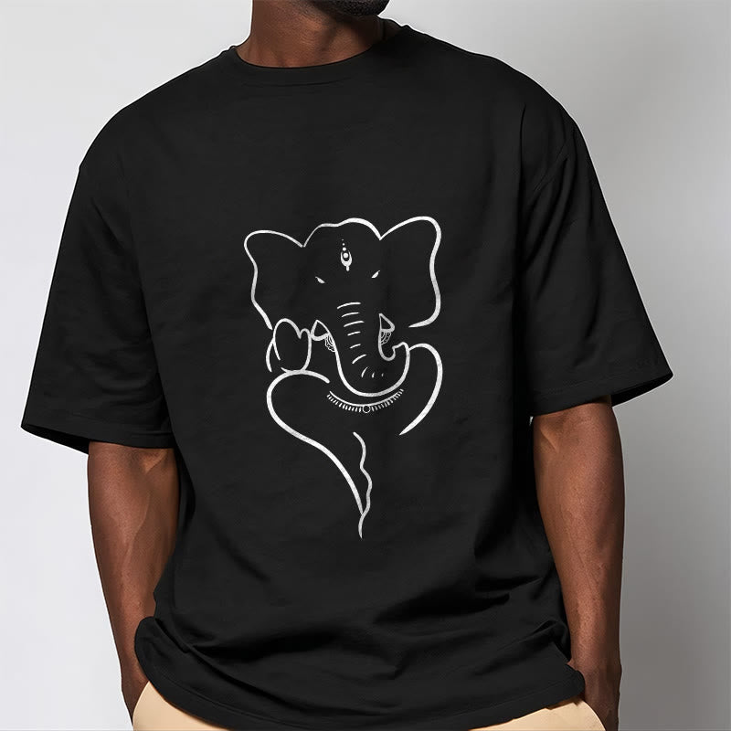 Buddha Stones Ganesh Elephant Sketch Pattern Tee T-shirt