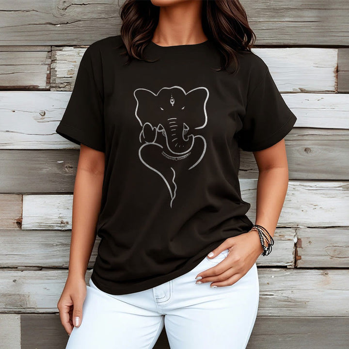 Buddha Stones Ganesh Elephant Sketch Pattern Tee T-shirt