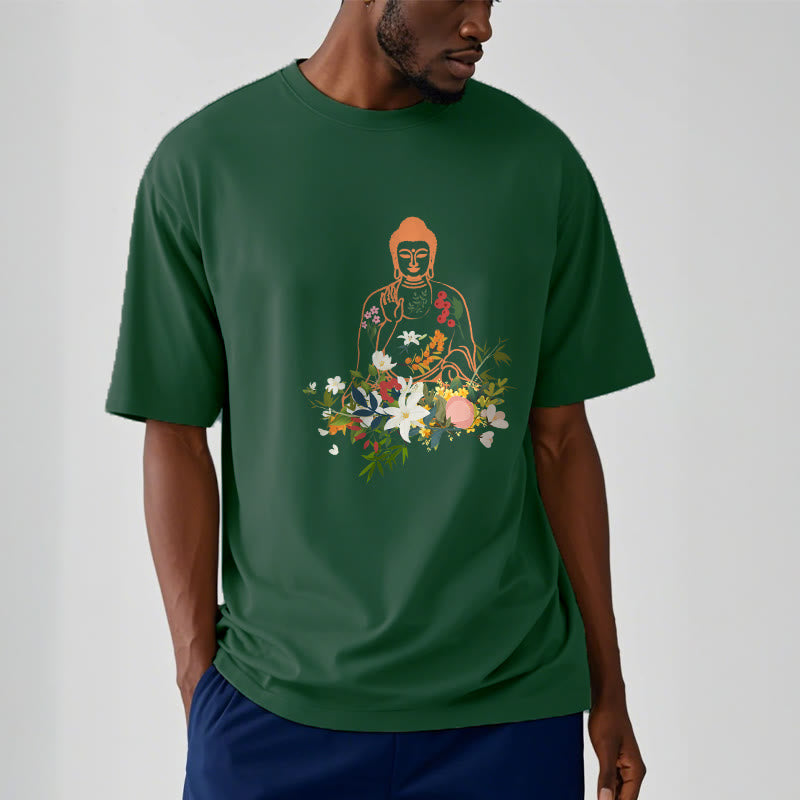 Buddha Stones Meditating Buddha Blooming Flowers Pattern Tee T-shirt - image 11