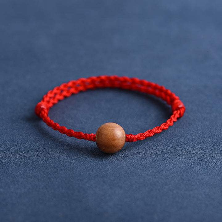 Buddha Stones Natural Peach Wood Bead Ward Off Evil Spirits Braided Bracelet