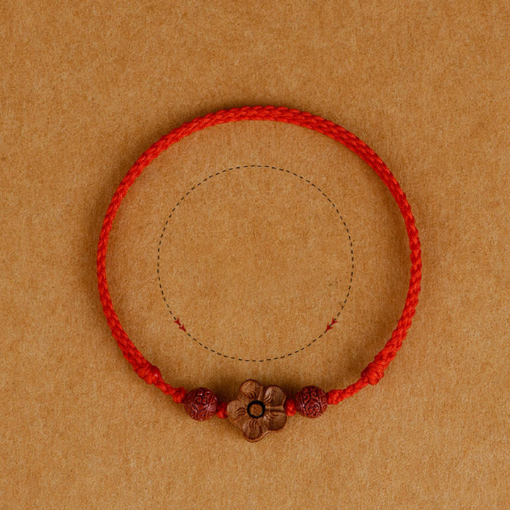 Buddha Stones Peach Wood Small Peach Blossom Cinnabar Wealth String Bracelet Anklet