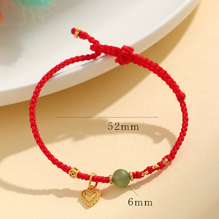 Buddha Stones 925 Sterling Silver Hetian Jade Bead Copper Coin Love Heart Charm Luck Bracelet - image 5