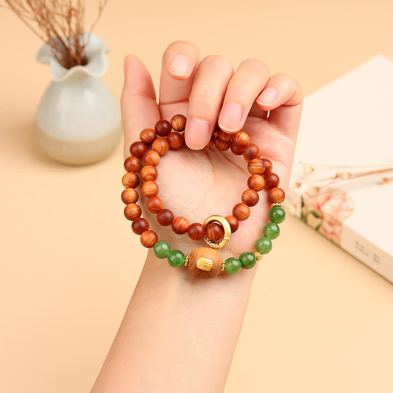 Buddha Stones Thuja Sutchuenensis Green Chalcedony Double Wrap Prosperity Bracelet