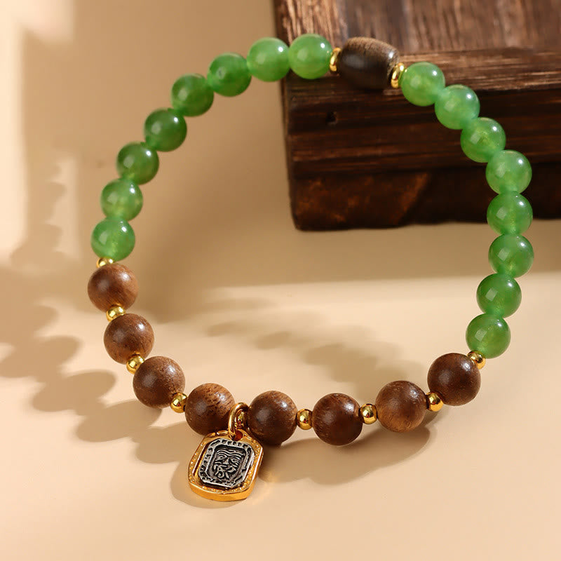 Buddha Stones Kalimantan Agarwood Green Chalcedony Zakiram Goddess of Wealth Strength Bracelet