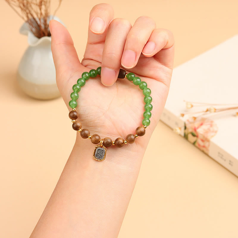 Buddha Stones Kalimantan Agarwood Green Chalcedony Zakiram Goddess of Wealth Strength Bracelet