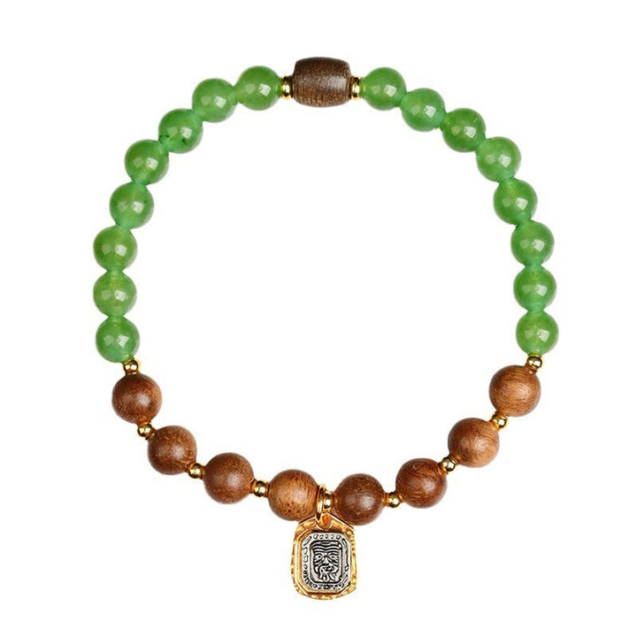 Buddha Stones Kalimantan Agarwood Green Chalcedony Zakiram Goddess of Wealth Strength Bracelet