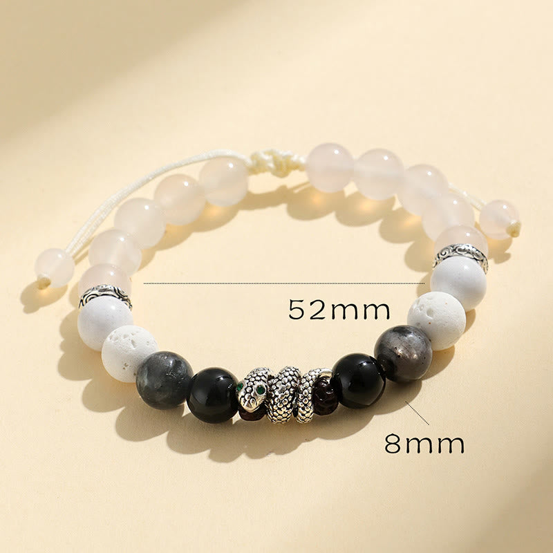 Buddha Stones Black Onyx Black Glitter Stone White Agate White Turquoise Year Of Snake Protection Bracelet