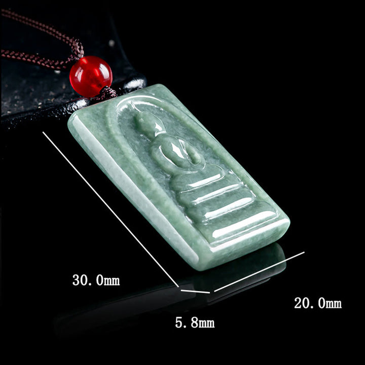 Buddha Stones Formless Buddha Jade Square Amulet Prosperity String Necklace Pendant