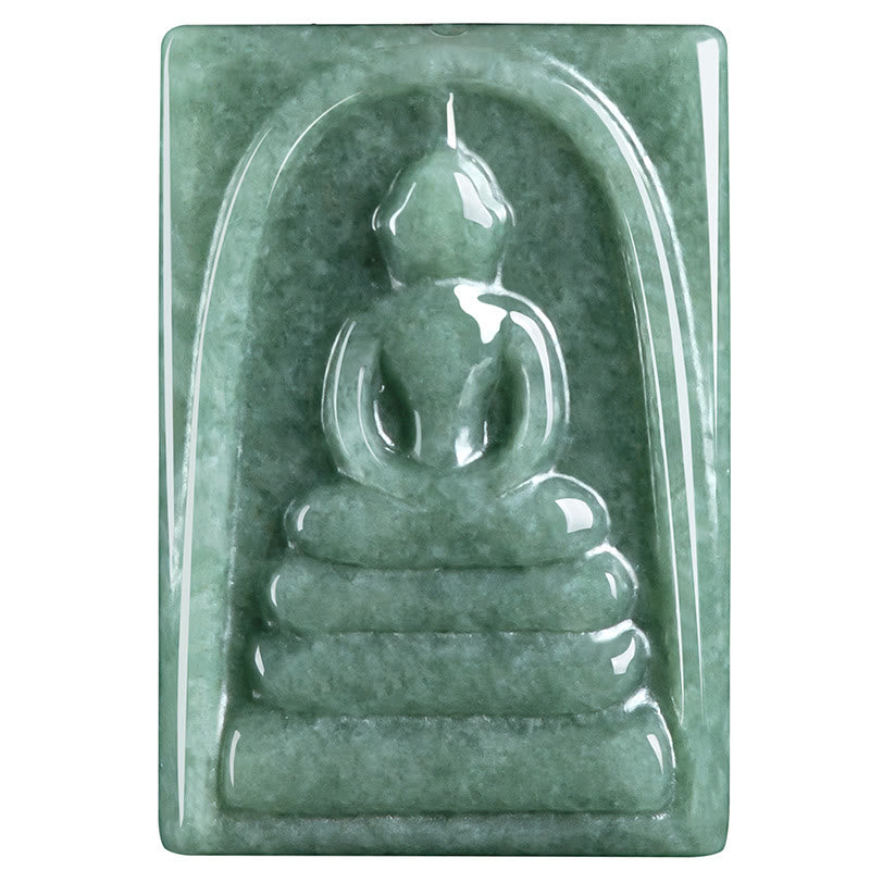 Buddha Stones Formless Buddha Jade Square Amulet Prosperity String Necklace Pendant