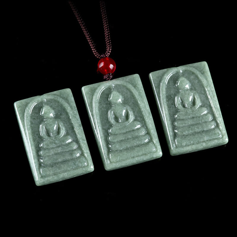 Buddha Stones Formless Buddha Jade Square Amulet Prosperity String Necklace Pendant