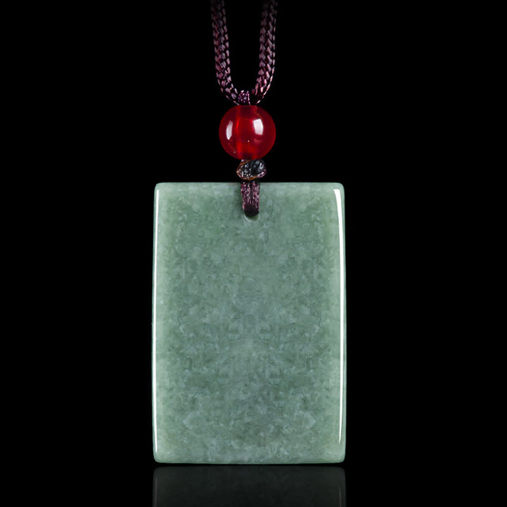 Buddha Stones Formless Buddha Jade Square Amulet Prosperity String Necklace Pendant