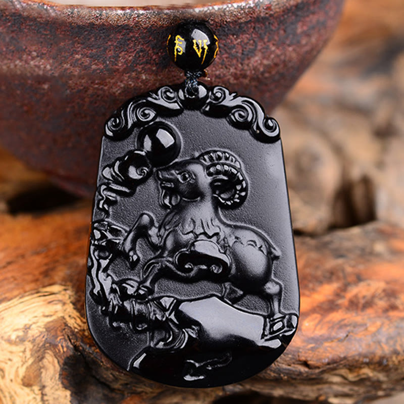 Buddha Stones Chinese Zodiac Obsidian Purification Fulfilment Necklace Pendant