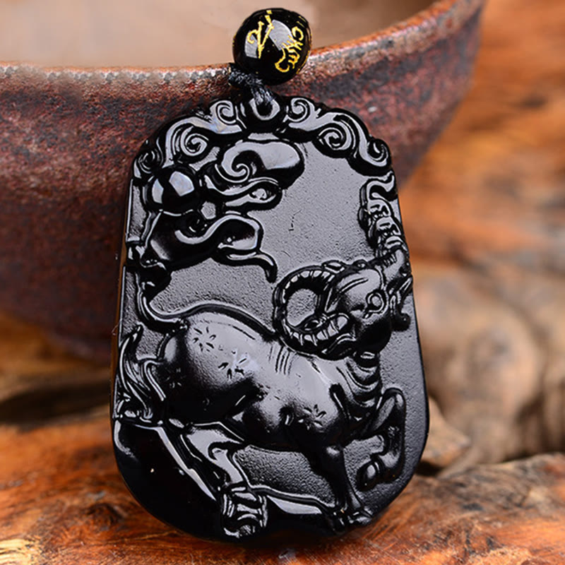 Buddha Stones Chinese Zodiac Obsidian Purification Fulfilment Necklace Pendant