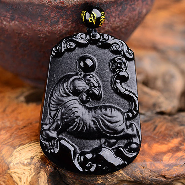 Buddha Stones Chinese Zodiac Obsidian Purification Fulfilment Necklace Pendant