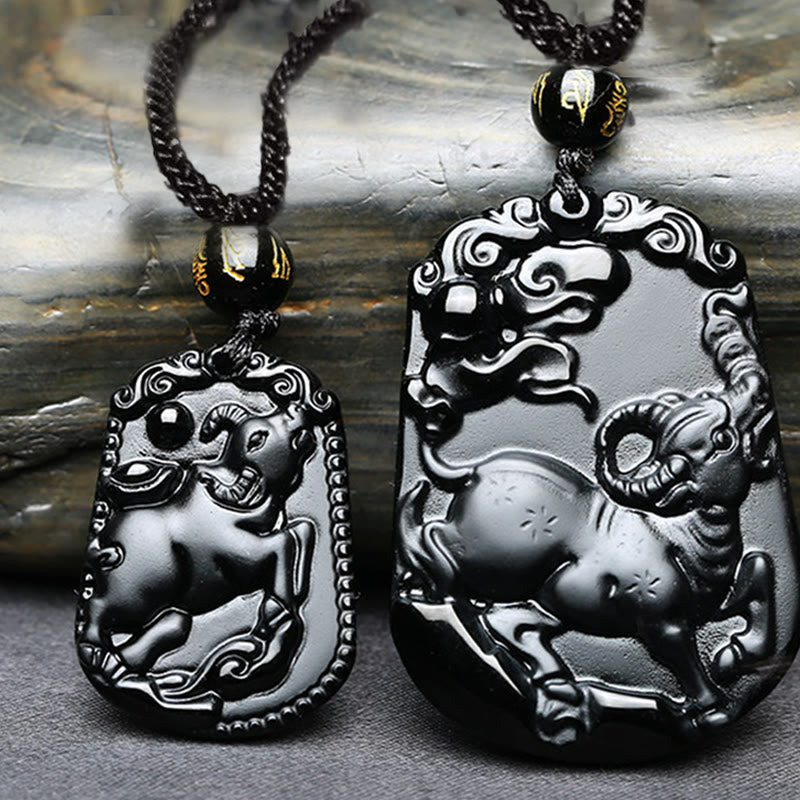 Buddha Stones Chinese Zodiac Obsidian Purification Fulfilment Necklace Pendant