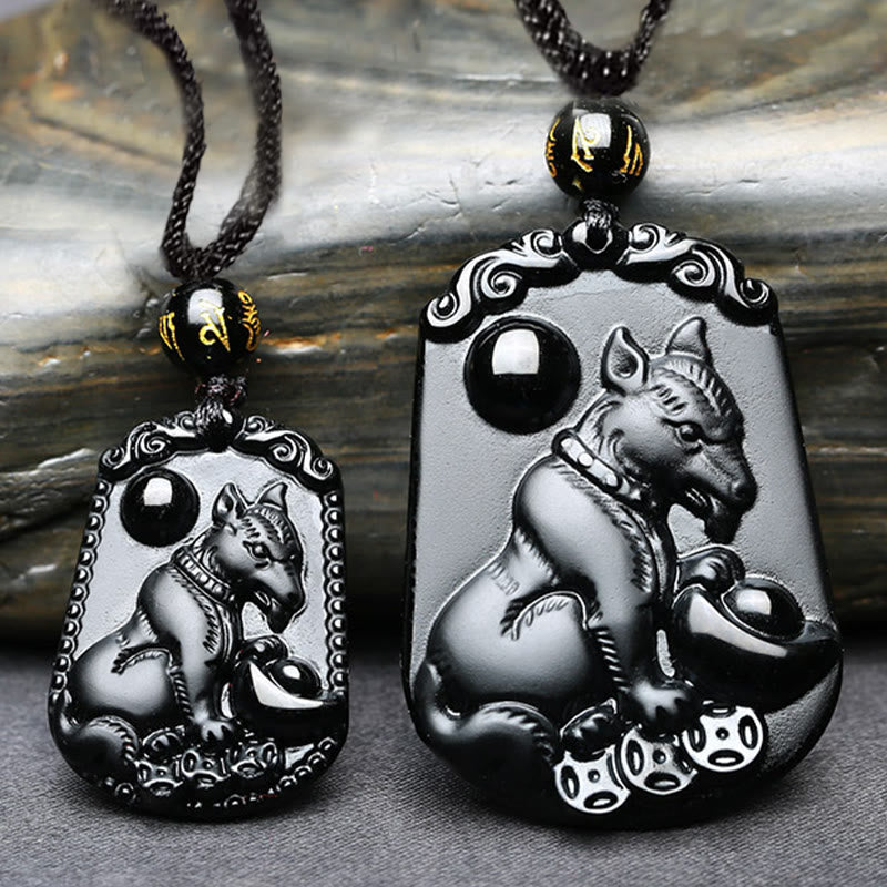 Buddha Stones Chinese Zodiac Obsidian Purification Fulfilment Necklace Pendant