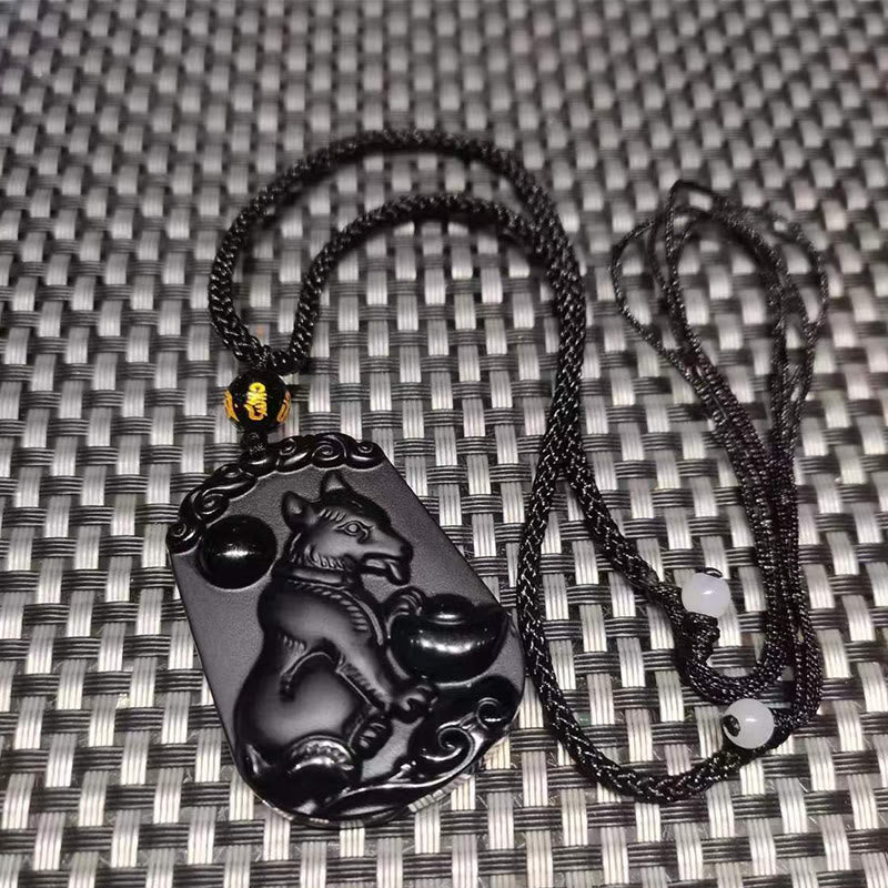 Buddha Stones Chinese Zodiac Obsidian Purification Fulfilment Necklace Pendant