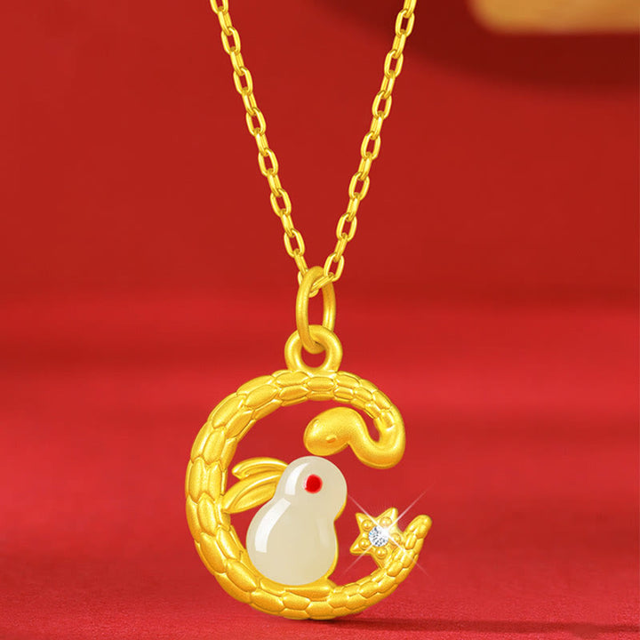 Buddha Stones 999 Gold Snake Around Rabbit Year Of The Snake Luck Necklace Pendant