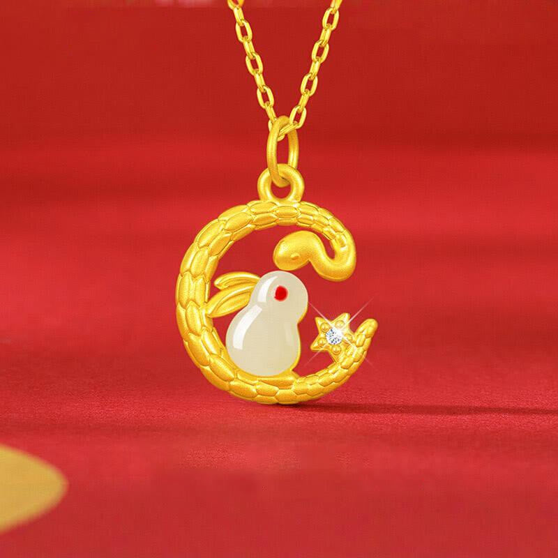 Buddha Stones 999 Gold Snake Around Rabbit Year Of The Snake Luck Necklace Pendant