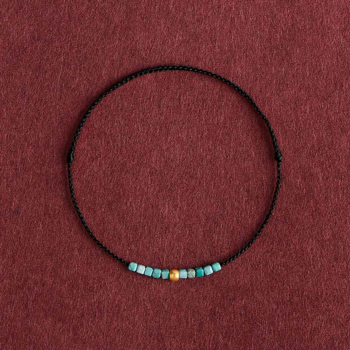 Buddha Stones 999 Gold Beads Turquoise Protection Braided Bracelet Anklet