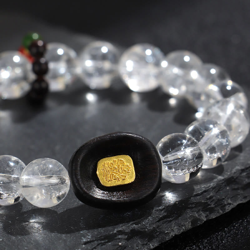 Buddha Stones White Crystal Ebony Wood Sak Yant Zashi Lhamo Healing Bracelet